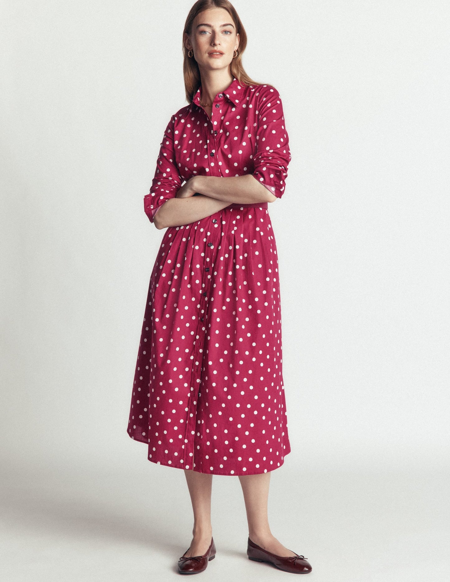 Alexa Cotton Midi Shirt Dress-Ruby Red, Boden Spot